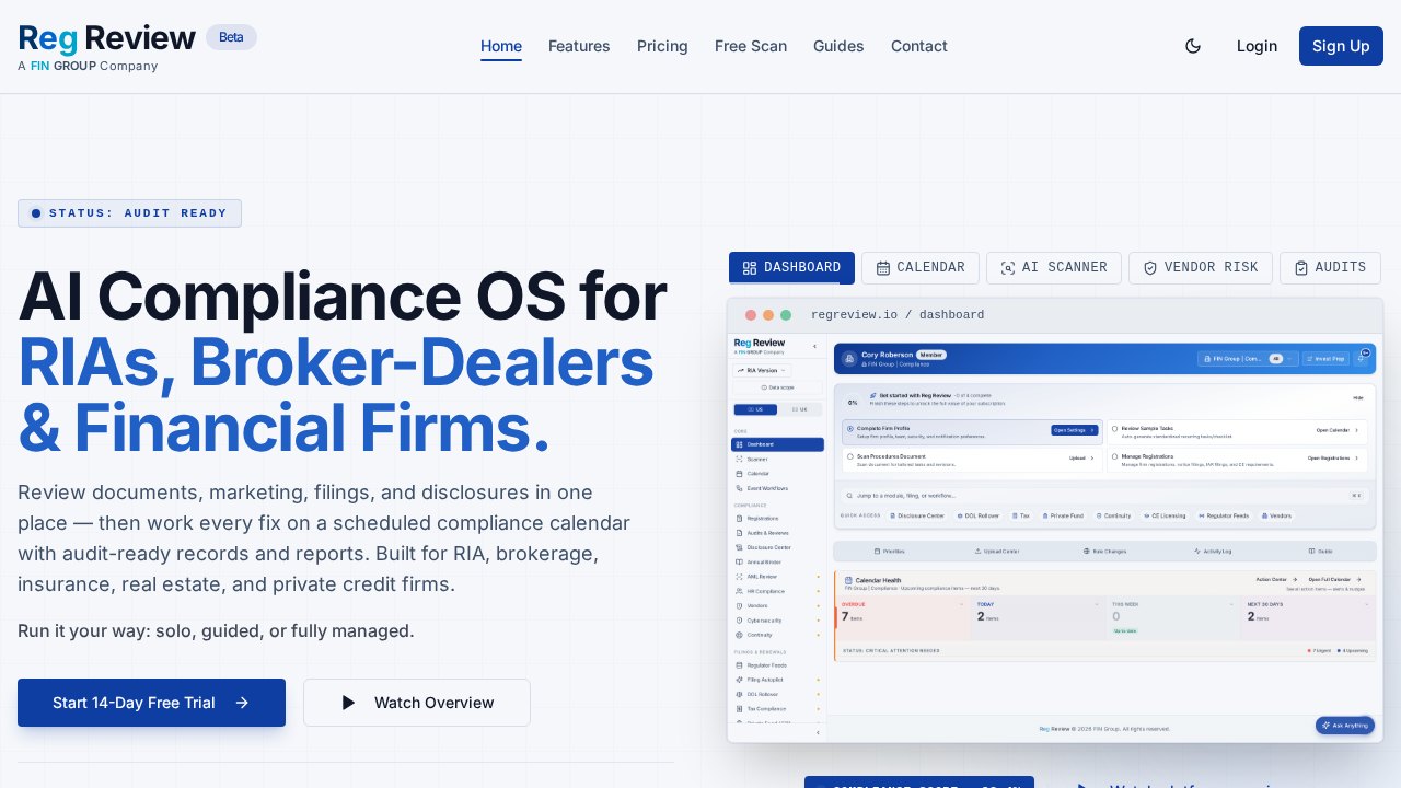 Reg Review homepage